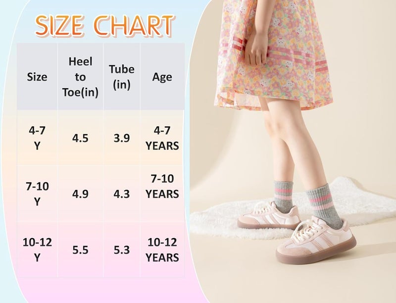 Wamvp Girls Socks Kids Pink Crew Athletic Socks with Hearts Striped 4 Pairs for Children 4-12 Years - Image 4